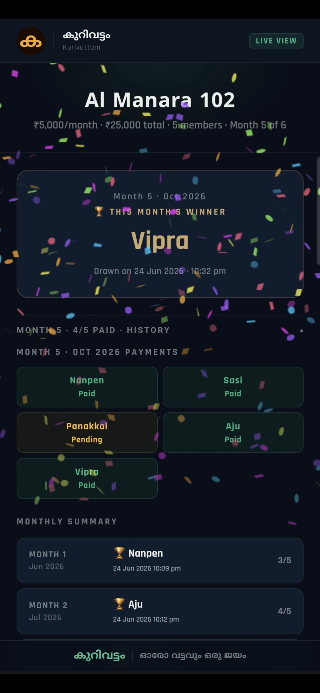 Winner announced with confetti
